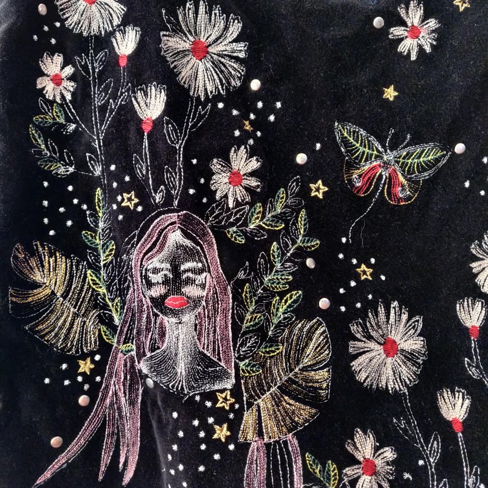 Zara Womens Black Velvet Embroidered Lady Floral Deer Wrap Skorts Skirt M - Picture 3 of 10